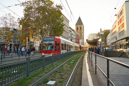 COLOGNE, GERMANY - CIRCA SEPTEMBER, 2019:  tram on street track in Cologne.のeditorial素材