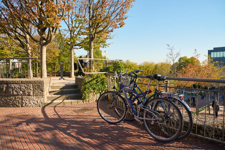 COLOGNE, GERMANY - CIRCA SEPTEMBER, 2019: bicycles parked in Cologne.のeditorial素材