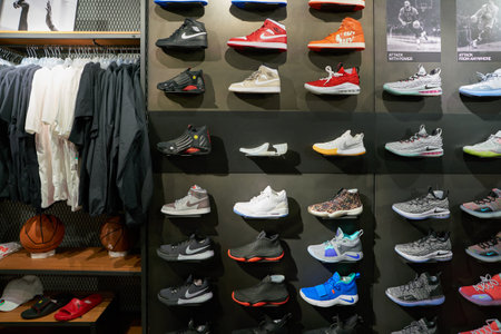 ZURICH, SWITZERLAND - CIRCA OCTOBER, 2018: footwear on display at Jelmoli department store in Zurich.のeditorial素材