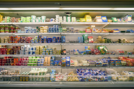 ZURICH, SWITZERLAND - CIRCA OCTOBER, 2018: interior shot of Migros grocery store in Zurich.のeditorial素材