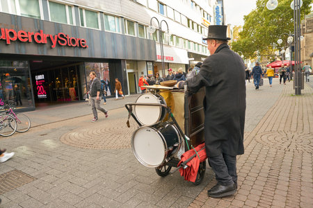 COLOGNE, GERMANY - CIRCA OCTOBER, 2018: a street musician in Cologne.