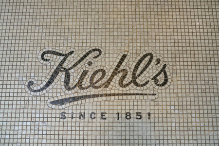 ZURICH, SWITZERLAND - CIRCA OCTOBER, 2018: close up shot of Kiehl's sign at a store in Zurich.