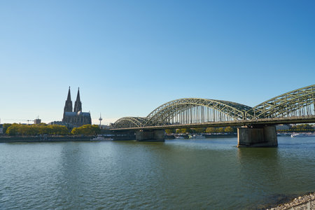 COLOGNE, GERMANY - CIRCA SEPTEMBER, 2019: view of Cologne Cathedral from riverfront.のeditorial素材
