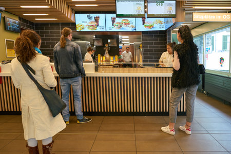 ZURICH, SWITZERLAND - CIRCA OCTOBER, 2018: interior shot of McDonald's restaurnat in Zurich.
