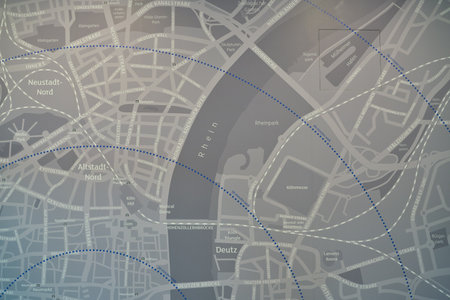 COLOGNE, GERMANY - CIRCA SEPTEMBER, 2018: close up shot of Cologne map.のeditorial素材