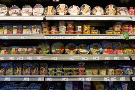 COLOGNE, GERMANY - CIRCA SEPTEMBER 2018: interior shot of REWE To Go. The REWE Group is a German...