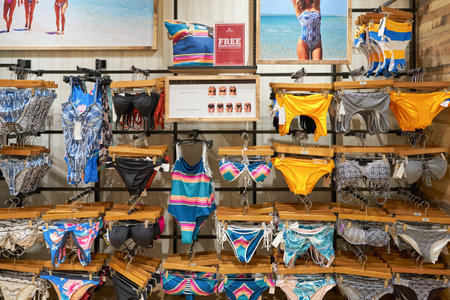 SINGAPORE - CIRCA APRIL, 2019: interior shot of Rip Curl store in Jewel Changi Airport.のeditorial素材