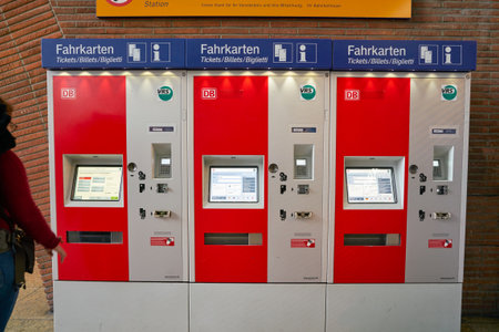 COLOGNE, GERMANY - CIRCA SEPTEMBER, 2018: self-service ticketing kiosks at Cologne main station.