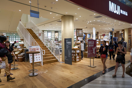 SINGAPORE - CIRCA APRIL, 2019: entrance to Muji store in Jewel Changi Airport. Muji is a Japanese...