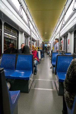 COLOGNE, GERMANY - CIRCA SEPTEMBER, 2019: interior shot of a tramway in Cologne.のeditorial素材