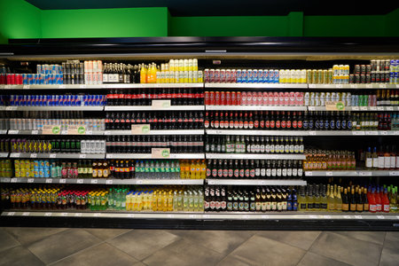 COLOGNE, GERMANY - CIRCA SEPTEMBER 2018: interior shot of REWE To Go. The REWE Group is a German diversified retail and tourism co-operative group based in Cologne, Germany.のeditorial素材