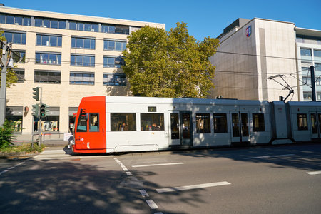 COLOGNE, GERMANY - CIRCA SEPTEMBER, 2019:  tram on street track in Cologne.