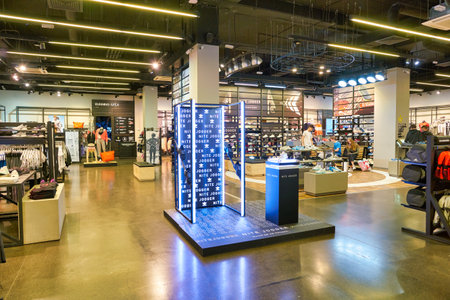 MOSCOW, RUSSIA - CIRCA MAY, 2019: interior shot of an Adidas store in Moscow.