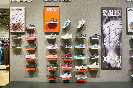 MOSCOW, RUSSIA - CIRCA MAY, 2019: interior shot of a Nike store in Moscow.のeditorial素材