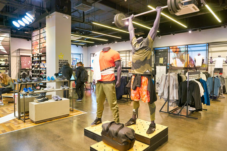 MOSCOW, RUSSIA - CIRCA MAY, 2019: interior shot of an Adidas store in Moscow.のeditorial素材