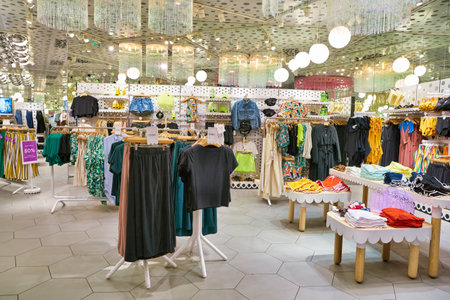 MOSCOW, RUSSIA - CIRCA MAY, 2019: interior shot of Monki store in Moscow.