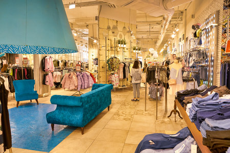 MOSCOW, RUSSIA - CIRCA MAY, 2019: interior shot of an apparel store in Moscow.のeditorial素材