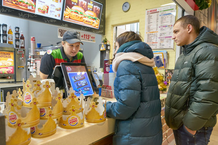 BELGOROD, RUSSIA - CIRCA DECEMBER, 2018: counter service at Burger King at a shopping center in...
