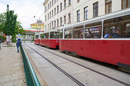 VIENNA, AUSTRIA - CIRCA MAY, 2019: a tramway seen in Vienna in the daytime.のeditorial素材