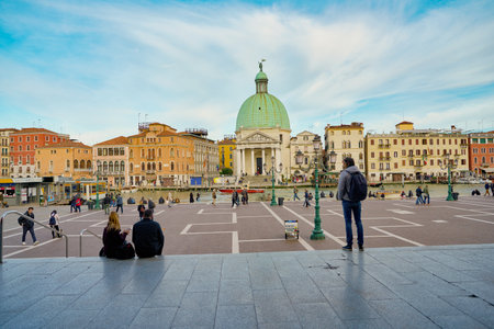 VENICE, ITALY - CIRCA MAY, 2019: view of Church of San Simeone Piccolo in Venice in the evening.のeditorial素材