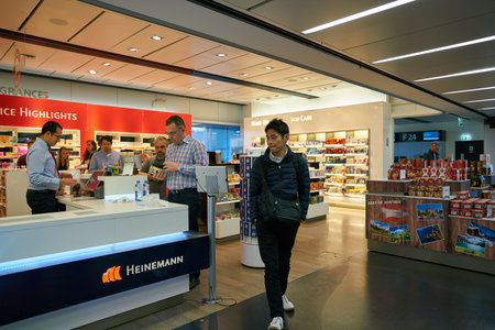 VIENNA, AUSTRIA - CIRCA MAY, 2019: Duty Free shopping area at Vienna International Airport.のeditorial素材