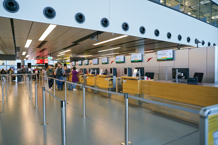 VIENNA, AUSTRIA - CIRCA MAY, 2019: check-in area at Vienna International Airport.