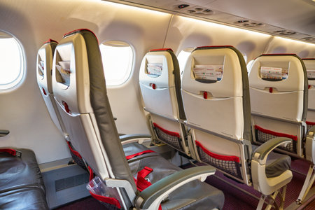 VENICE, ITALY - CIRCA MAY, 2019: interior shot of Austrian Airlines Embraer ERJ-195LRのeditorial素材