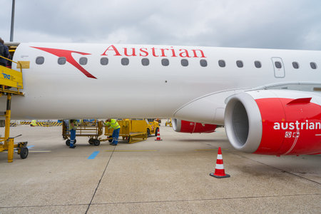 VIENNA, AUSTRIA - CIRCA MAY, 2019: an aircraft on tarmac at Vienna International Airport.のeditorial素材