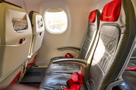 VENICE, ITALY - CIRCA MAY, 2019: interior shot of Austrian Airlines Embraer ERJ-195LRのeditorial素材
