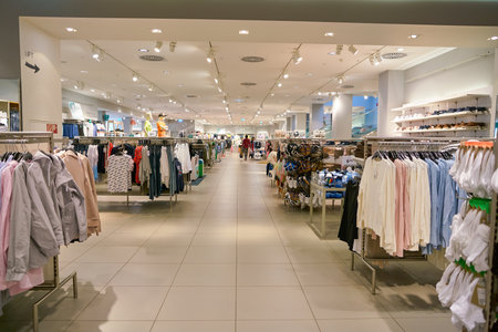 VIENNA, AUSTRIA - CIRCA MAY, 2019: interior shot of a H&M store in Wien Mitte The Mall in Vienna.