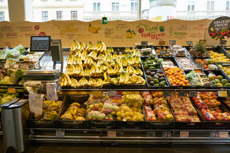 VIENNA, AUSTRIA - CIRCA MAY, 2019: interior shot of a grocery store in Vienna.のeditorial素材
