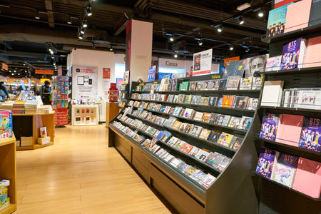 VENICE, ITALY - CIRCA MAY, 2019: interior shot of La Feltrinelli at "Coin" department store.のeditorial素材