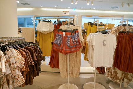 VIENNA, AUSTRIA - CIRCA MAY, 2019: interior shot of a H&M store in Wien Mitte The Mall in Vienna.
