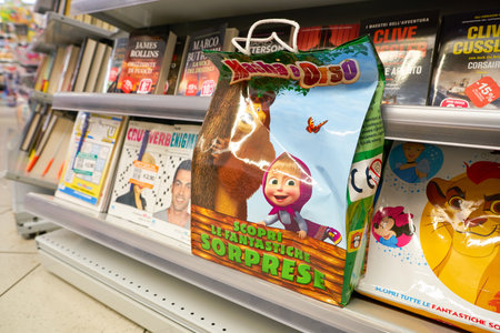 VENICE, ITALY - CIRCA MAY, 2019: goods on display at InterSPAR supermarket in Venice, Italy.のeditorial素材