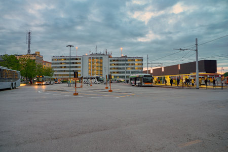 VENICE, ITALY - CIRCA MAY, 2019: view of Piazzale Roma ACTV Fermata / Terminal Bus in Venice.のeditorial素材