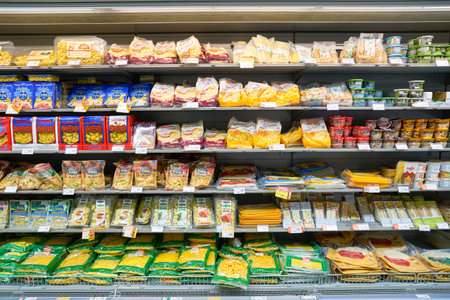 VENICE, ITALY - CIRCA MAY, 2019: interior shot of InterSPAR supermarket in Venice, Italy.のeditorial素材