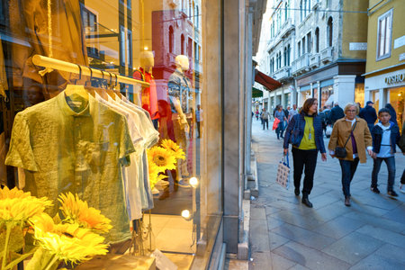 VENICE, ITALY - CIRCA MAY, 2019: close up shot of storefront of Celio shop in Venice.