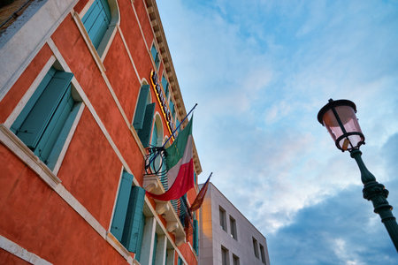 VENICE, ITALY - CIRCA MAY, 2019: facade of Santa Chiara hotel building seen in Venice.のeditorial素材