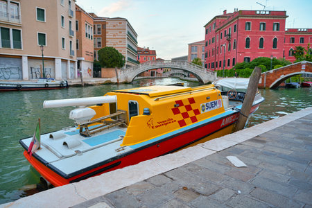 VENICE, ITALY - CIRCA MAY, 2019: a boat seen in Venice.のeditorial素材