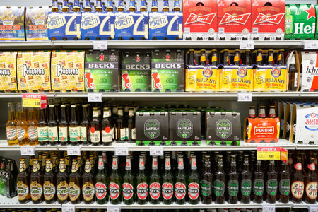VENICE, ITALY - CIRCA MAY, 2019: interior shot of InterSPAR supermarket in Venice, Italy.のeditorial素材