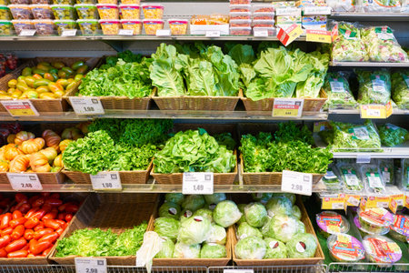 VENICE, ITALY - CIRCA MAY, 2019: produce on display at InterSPAR supermarket in Venice, Italy.のeditorial素材