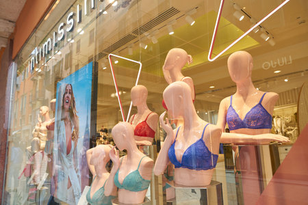 VERONA, ITALY - CIRCA MAY, 2019: display window of Intimissimi shop in Verona.のeditorial素材