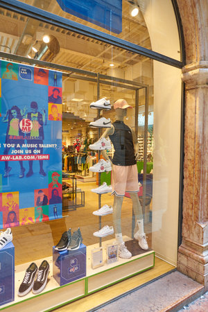 VERONA, ITALY - CIRCA MAY, 2019: goods on display at AW Lab store in Verona.のeditorial素材