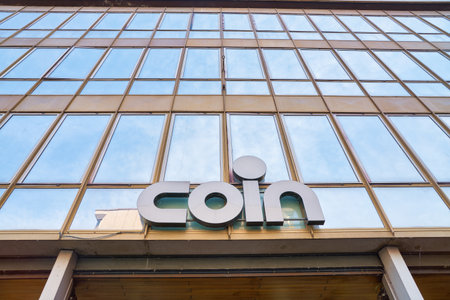 VERONA, ITALY - CIRCA MAY, 2019: close up shot of "Coin" department store building.のeditorial素材