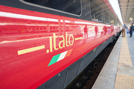 VENICE, ITALY - CIRCA MAY, 2019: a train seen at railway station in Veniceのeditorial素材
