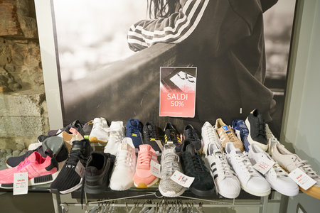 VERONA, ITALY - CIRCA MAY, 2019: interior shot of Adidas store in Verona.のeditorial素材