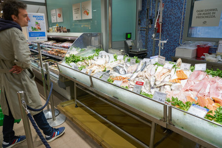 VERONA, ITALY - CIRCA MAY, 2019: interior shot of Pam supermarket in Verona.のeditorial素材