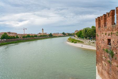 VERONA, ITALY - CIRCA MAY, 2019: the Adige flowing through Verona.のeditorial素材