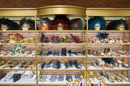 VENICE, ITALY - CIRCA MAY, 2019: interior shot of "World of Venice" shop in the departures section of Marco Polo airport.のeditorial素材