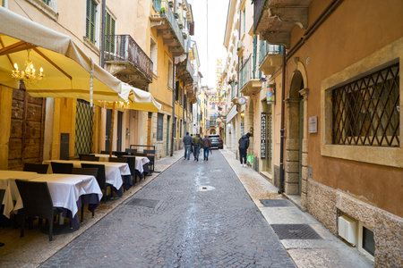 VERONA, ITALY - CIRCA MAY, 2019: a view of a street located in Verona in the daytime.のeditorial素材